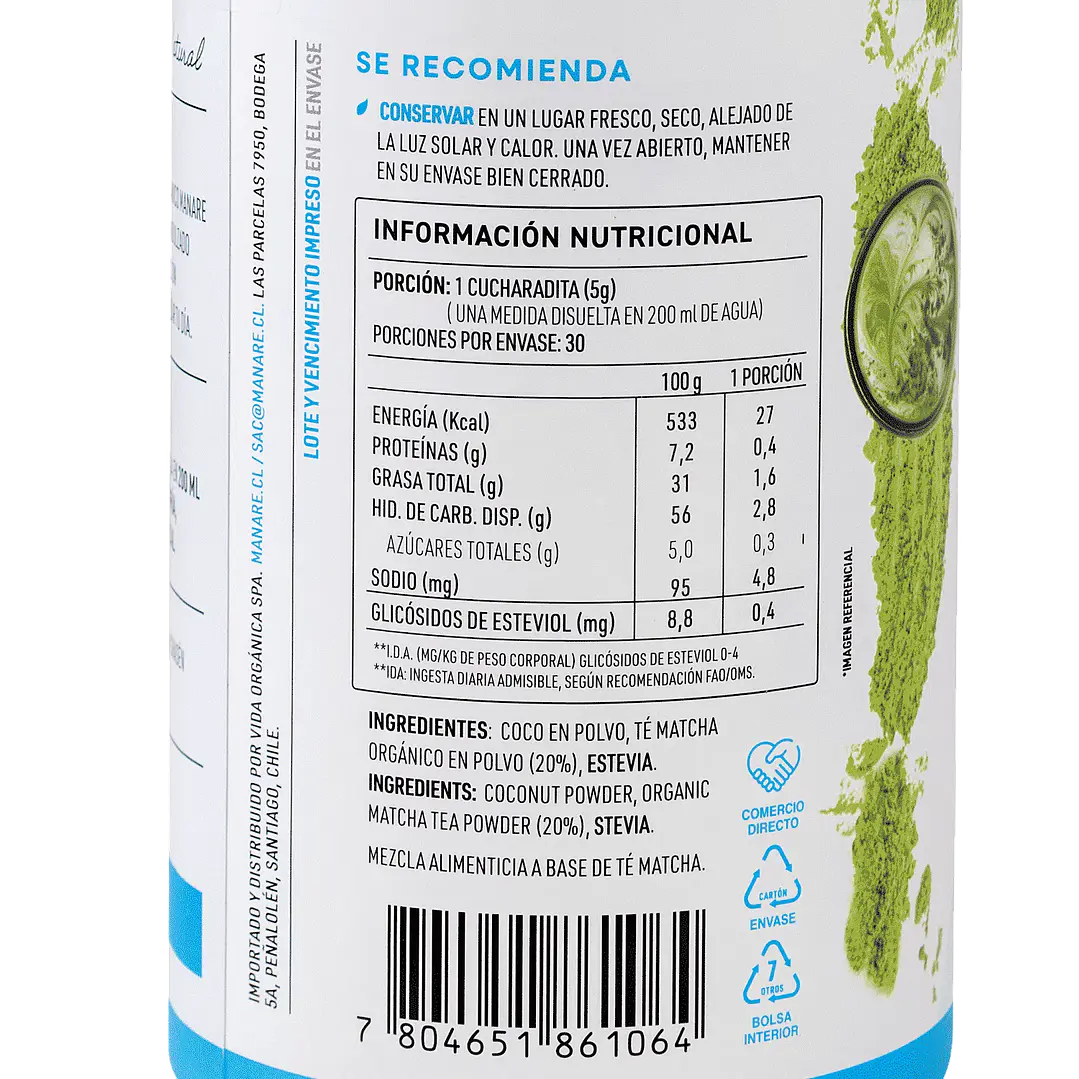 Té Matcha Coco Latte 150g Manare 2
