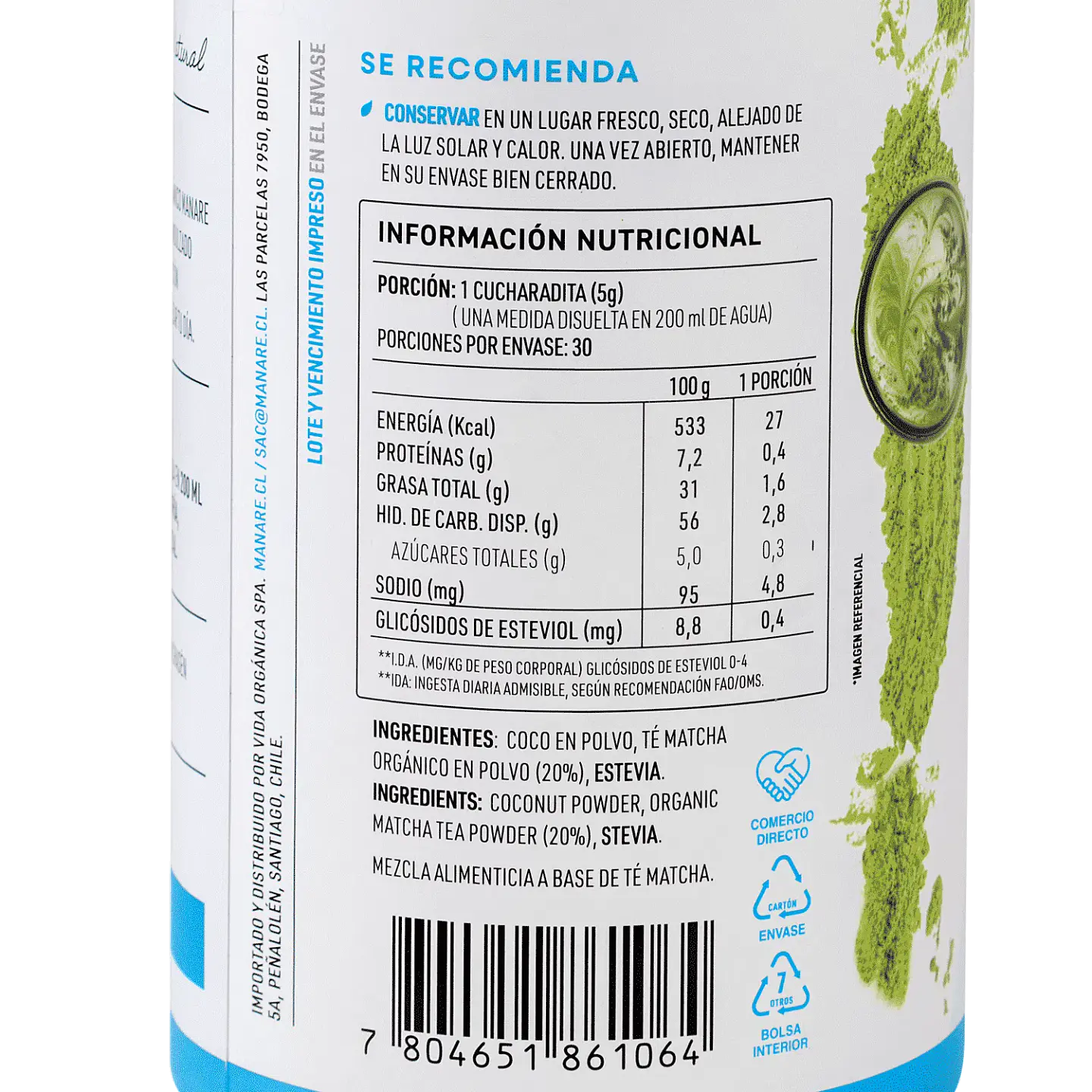 Té Matcha Coco Latte 150g Manare 2