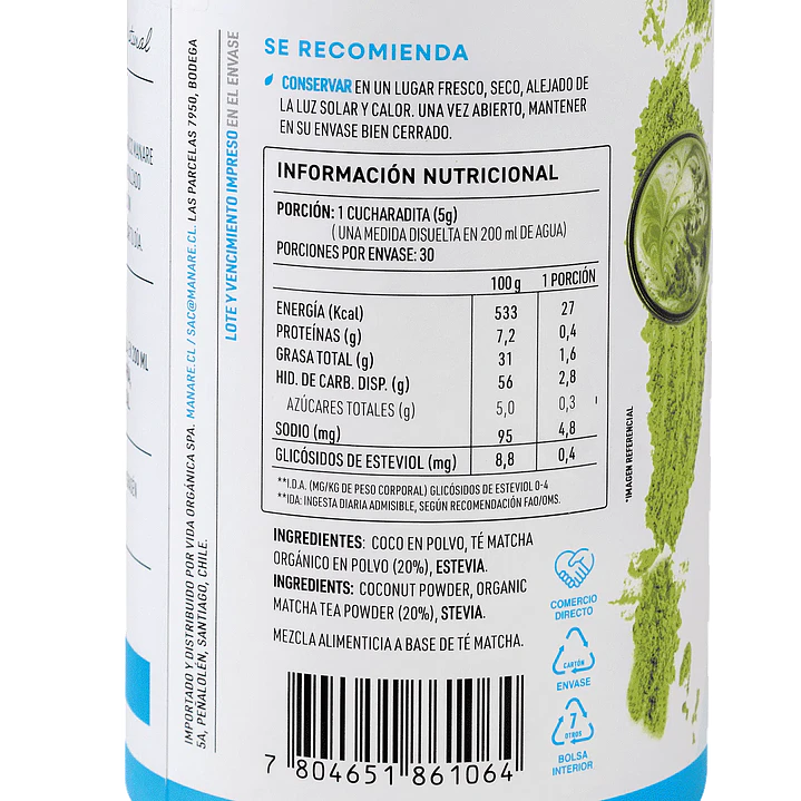 Té Matcha Coco Latte 150g Manare 2