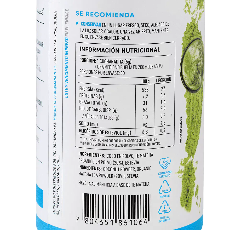 Té Matcha Coco Latte 150g Manare 2