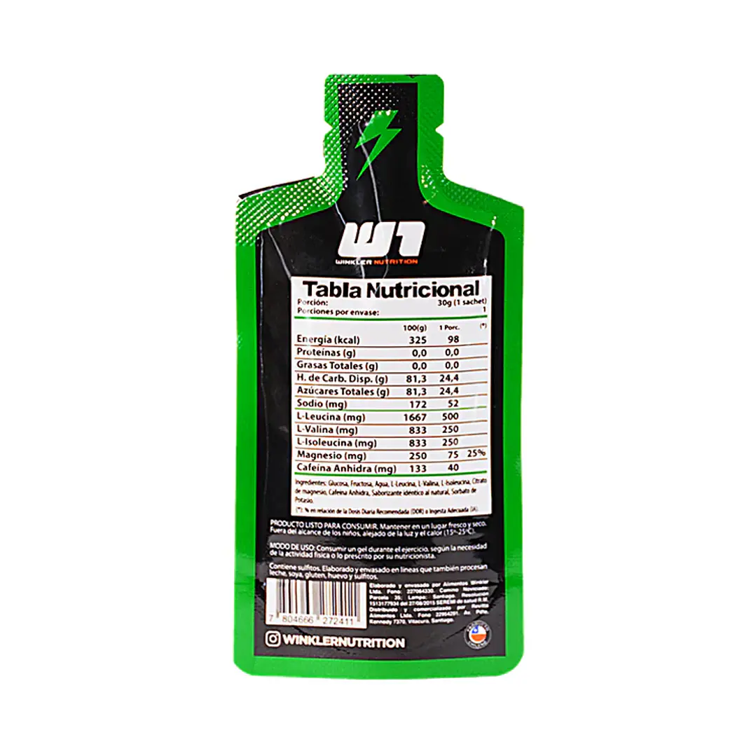 Gel Energético Winkler + Cafeína + Magnesio + BCAAs 40g 2