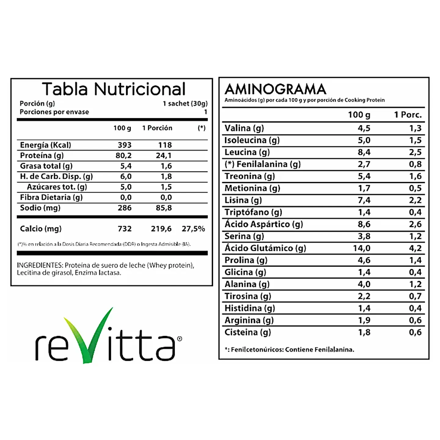 Sachet Cooking Protein 100% Whey Revitta 30 g 2