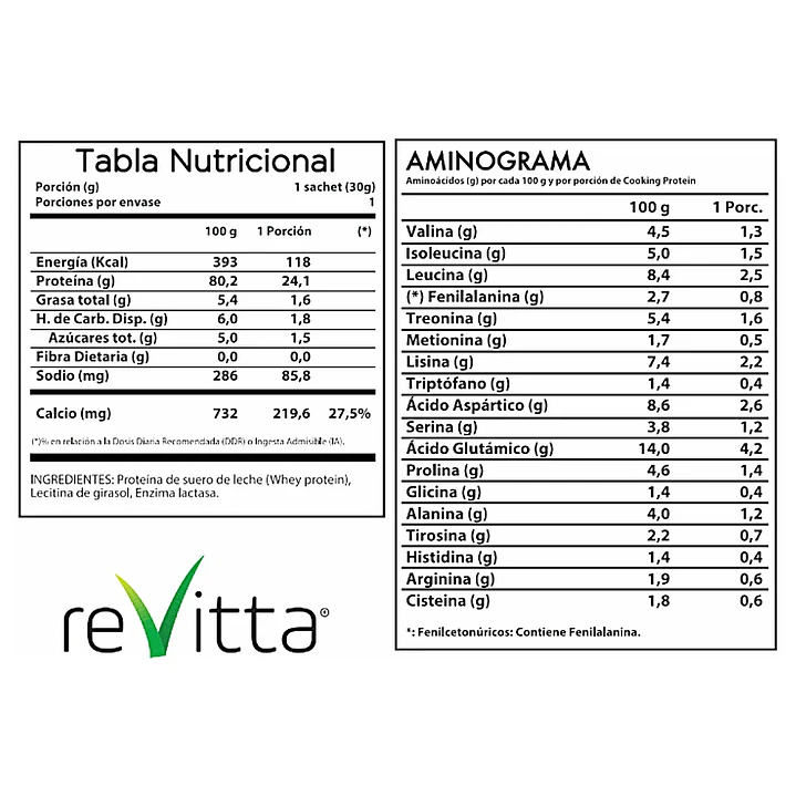 Sachet Cooking Protein 100% Whey Revitta 30 g 2