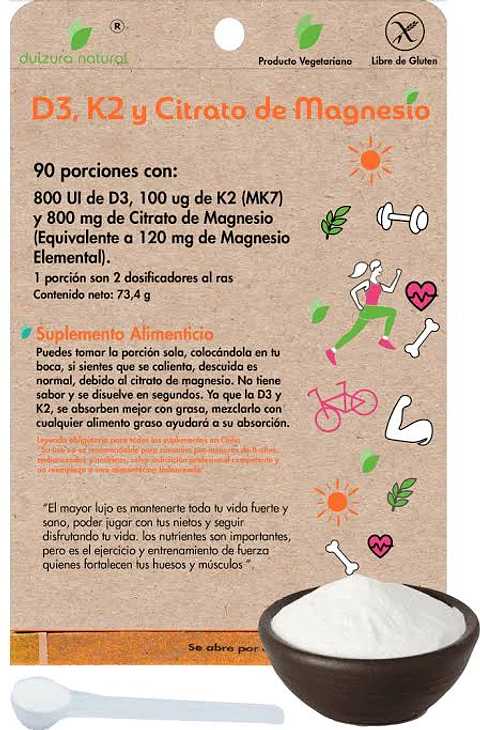 D3, K2 y Citrato de Magnesio Dulzura Natural 90 Porciones