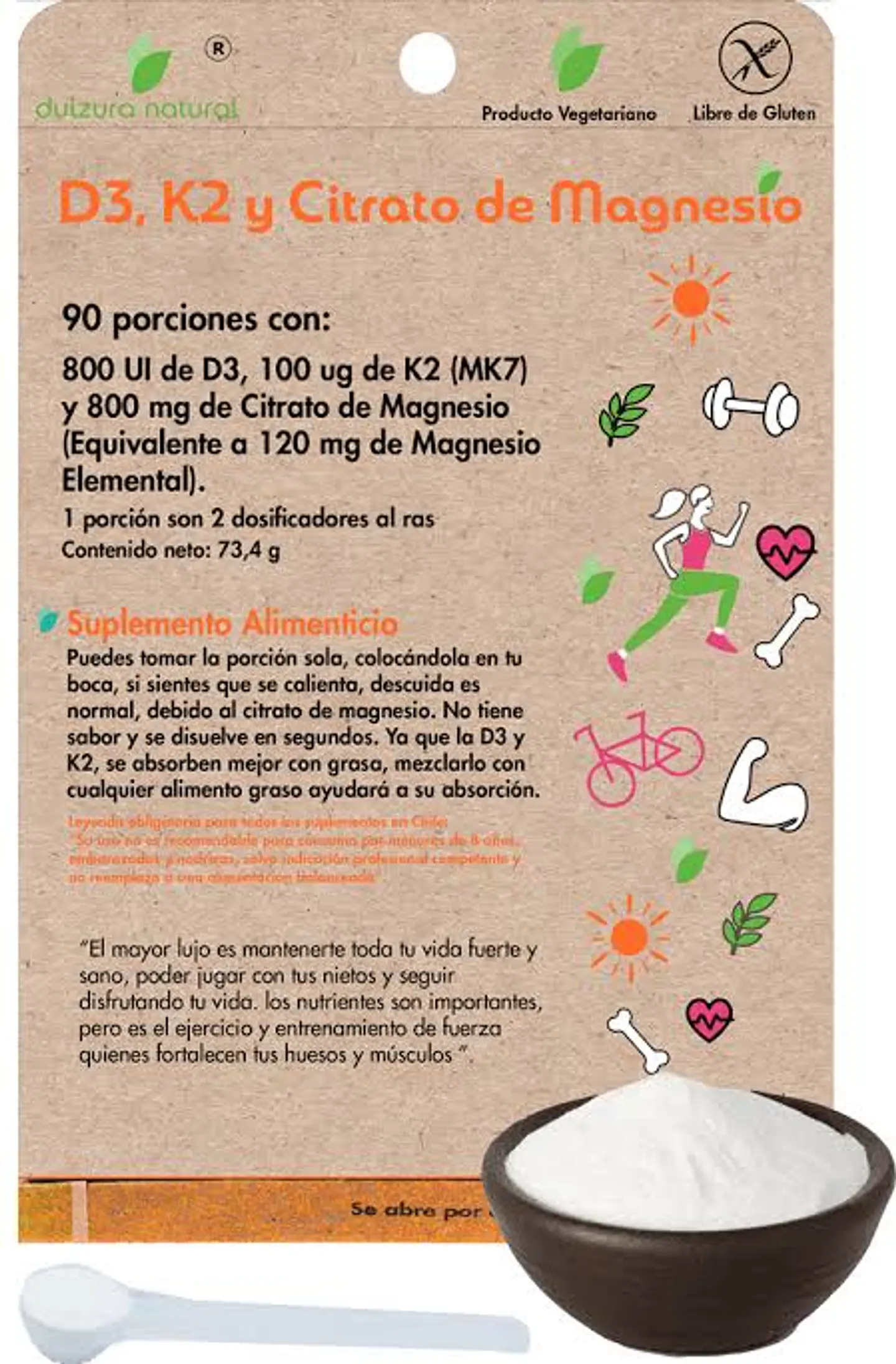 D3, K2 y Citrato de Magnesio Dulzura Natural 90 Porciones 1