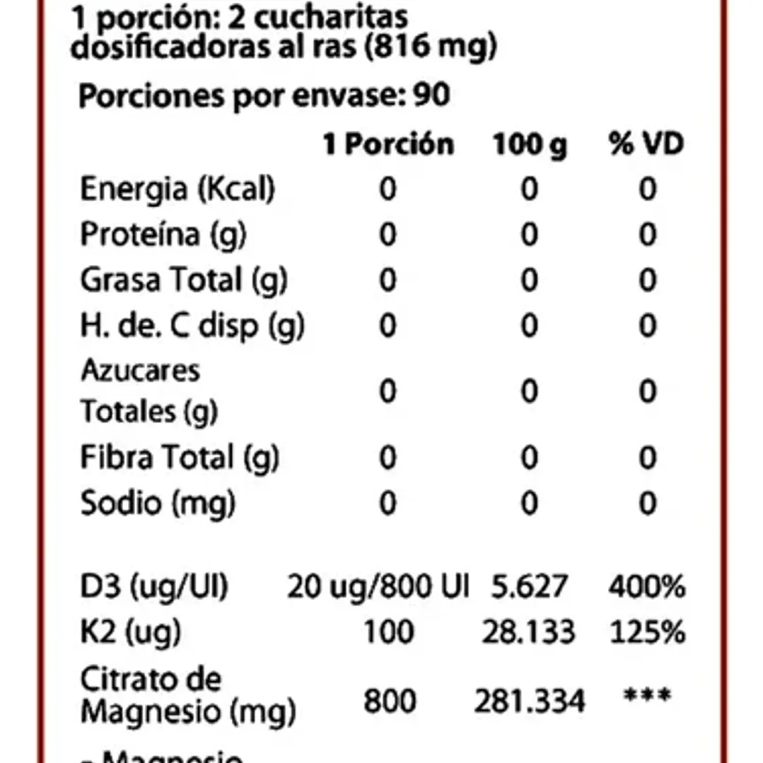 D3, K2 y Citrato de Magnesio Dulzura Natural 90 Porciones 2