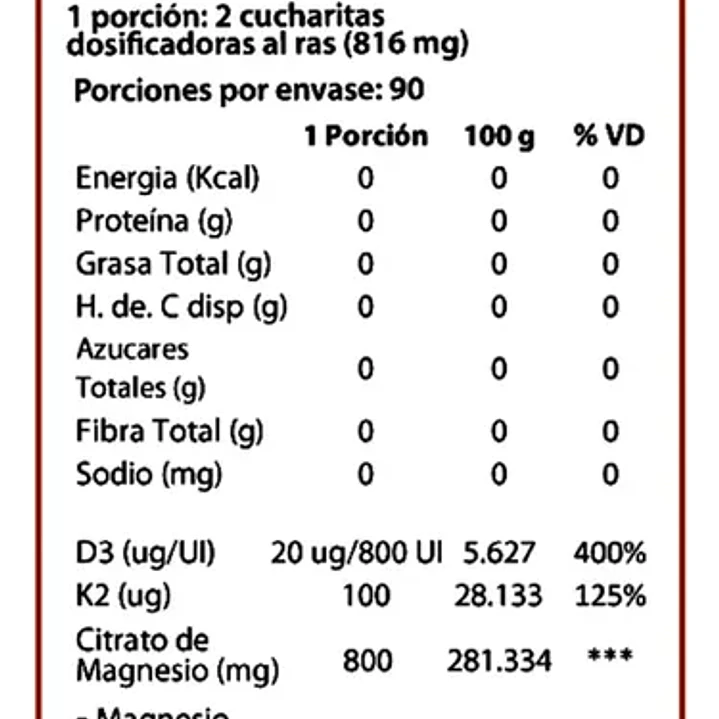 D3, K2 y Citrato de Magnesio Dulzura Natural 90 Porciones 2