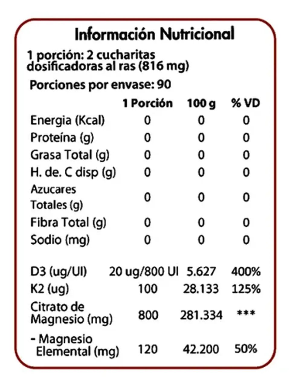 D3, K2 y Citrato de Magnesio Dulzura Natural 90 Porciones 2