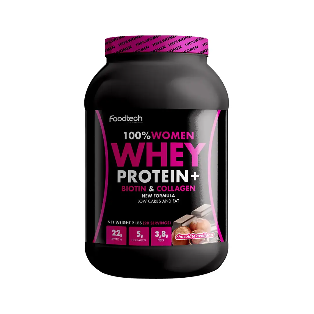 Proteína 100% Women Whey + Biotina y Colágeno Foodtech 2 lb Chocolate Avellana 1