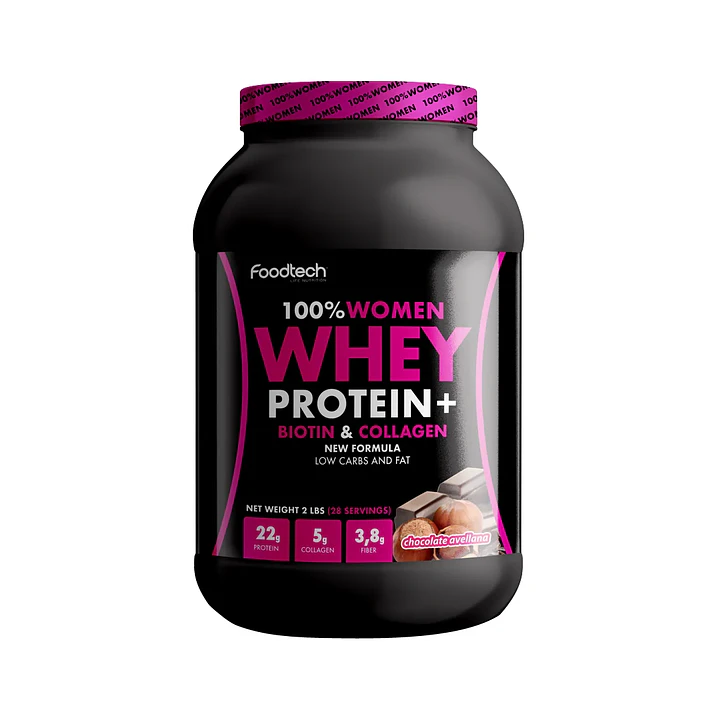Proteína 100% Women Whey + Biotina y Colágeno Foodtech 2 lb Chocolate Avellana 1