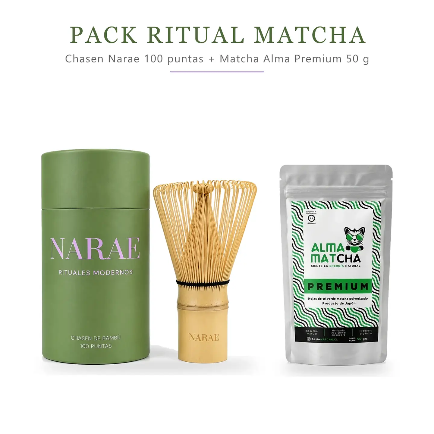 Matcha Premium Alma 50g + Chasen Bamboo Narae 1