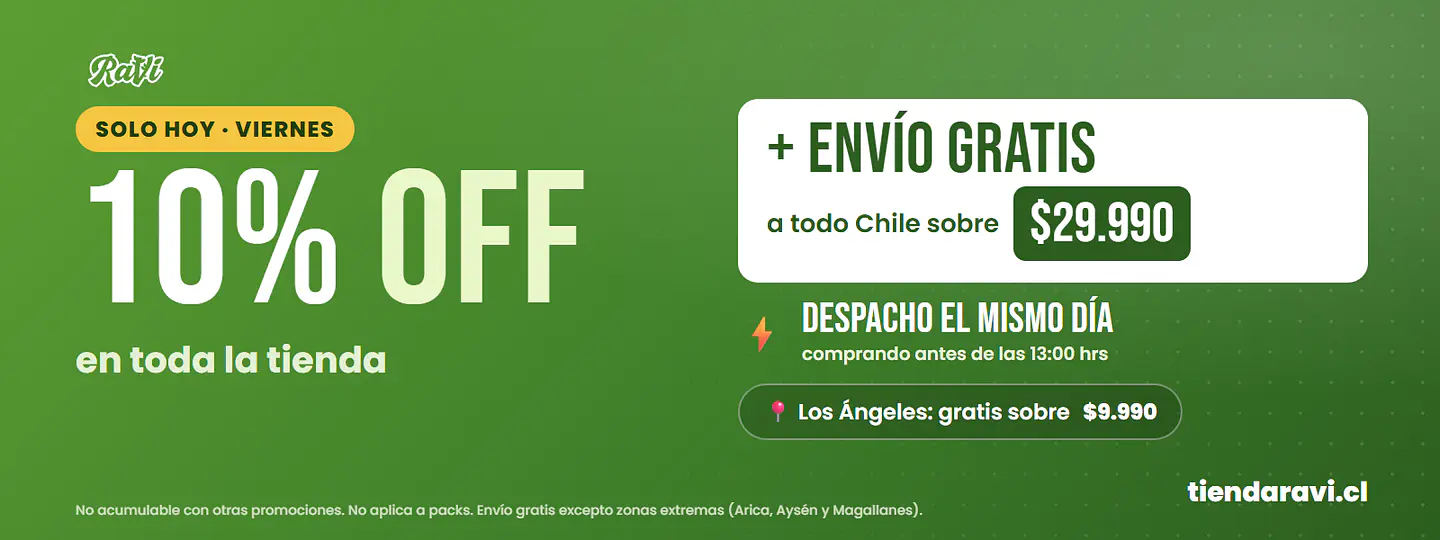 Viernes 10% de descuento en toda la tienda y envío gratis sobre $29.990