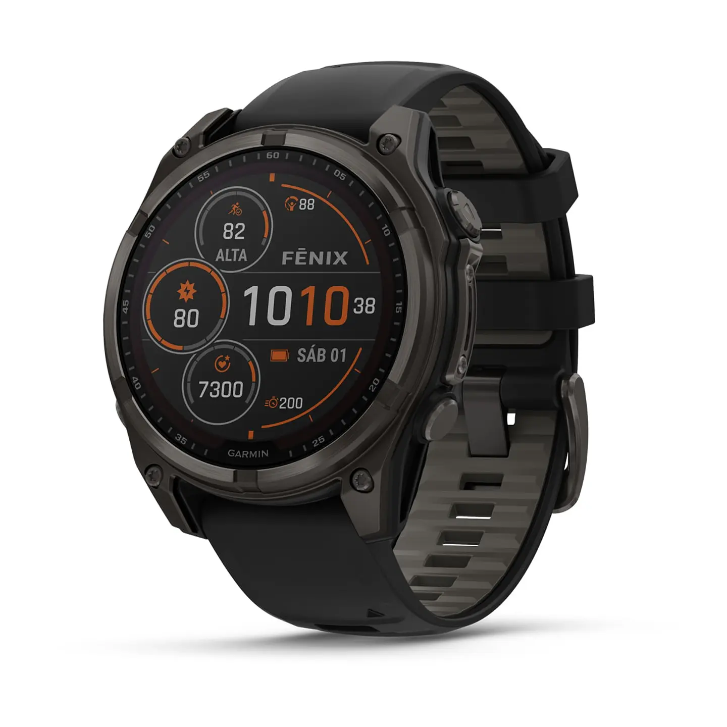 Garmin fēnix® 8 – 47 mm, Solar, Sapphire - Sapphire, Titanio con revestimiento de DLC con correa de silicona negra/gris 1