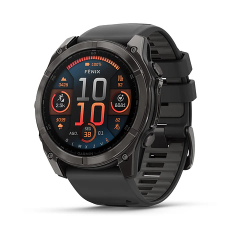 Garmin fēnix® 8 – 51 mm, AMOLED - Sapphire, Gris grafito con correa de silicona negra/gris