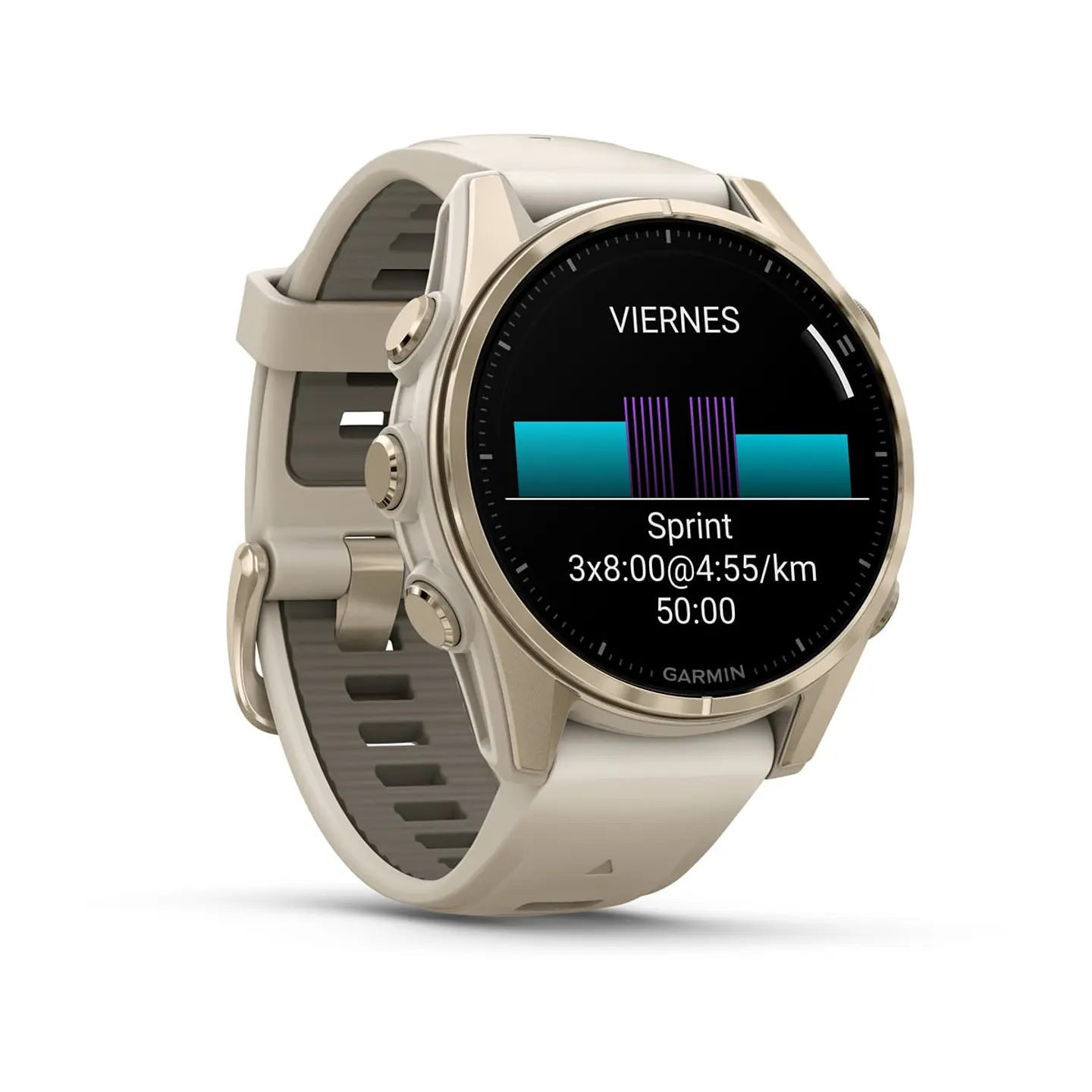 Garmin fēnix® 8 – 43 mm, AMOLED - Sapphire, Dorado claro con correa de silicona gris/marrón oscuro 3