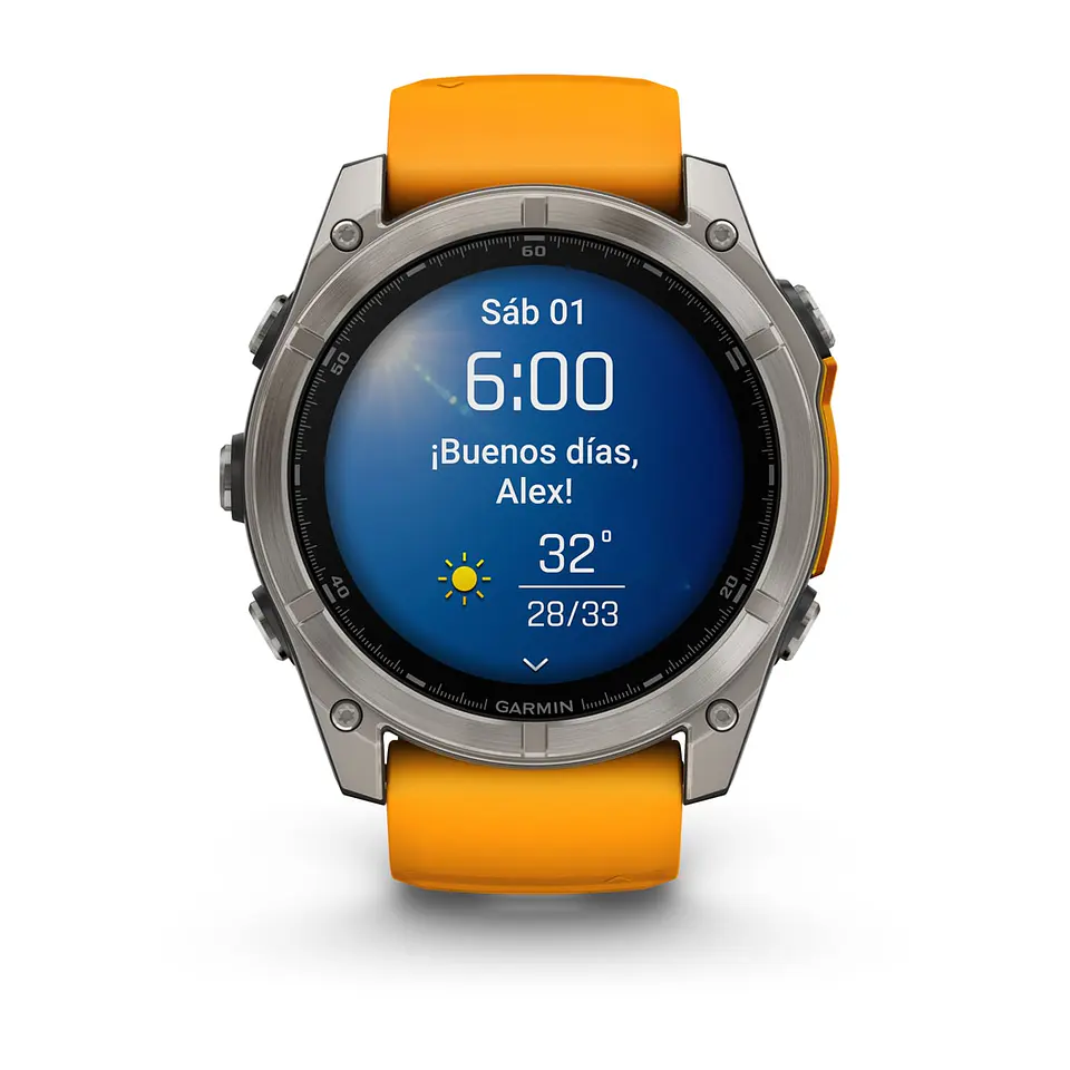 Garmin fēnix® 8 – 51 mm, AMOLED - Sapphire, Titanio con correa de silicona naranja/grafito 2