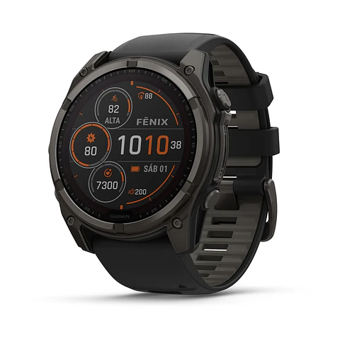 Garmin fēnix® 8 – 51 mm, Solar, Sapphire - Sapphire, Titanio con revestimiento de DLC con correa de silicona negra/gris