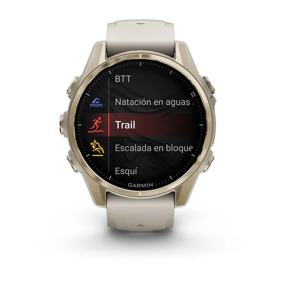 Garmin fēnix® 8 – 43 mm, AMOLED - Sapphire, Dorado claro con correa de silicona gris/marrón oscuro 6