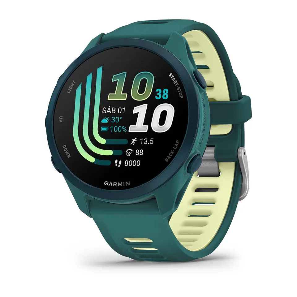 Garmin Forerunner® 170 Music - Verde azulado con correa en verde azulado/amarillo verdoso 1
