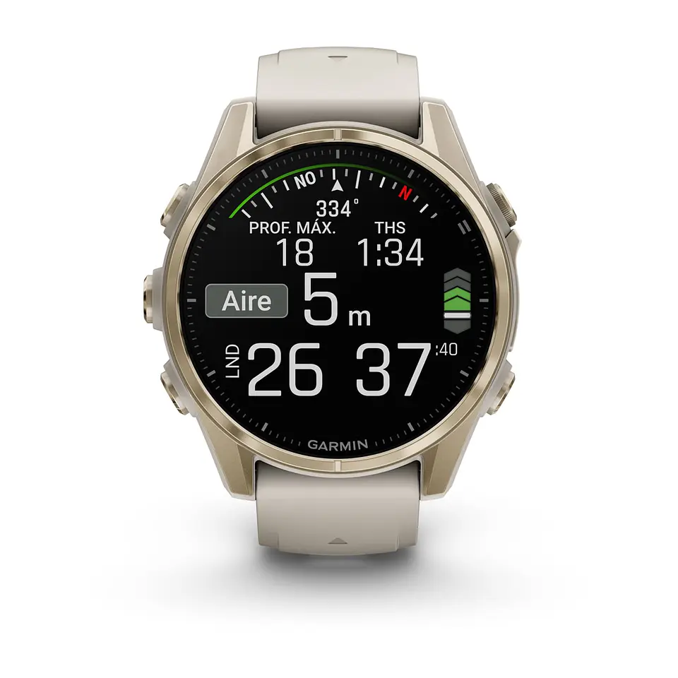 Garmin fēnix® 8 – 43 mm, AMOLED - Sapphire, Dorado claro con correa de silicona gris/marrón oscuro 7