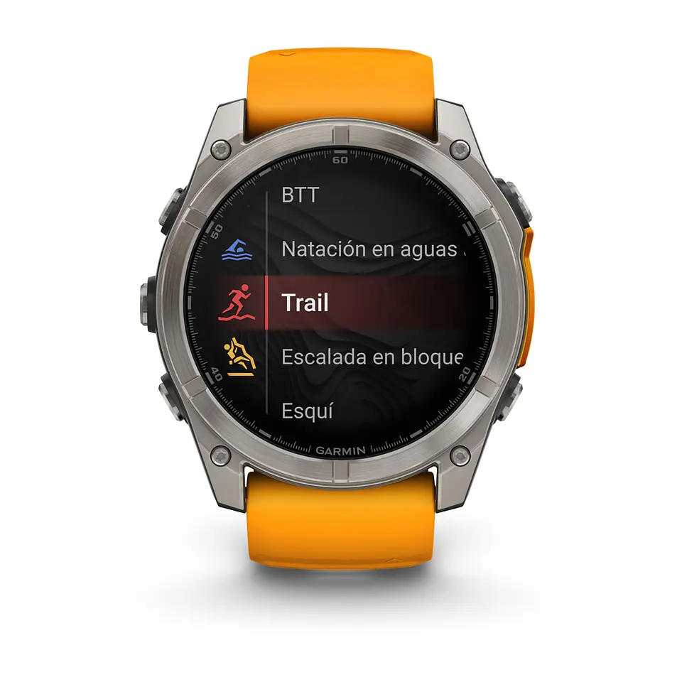 Garmin fēnix® 8 – 51 mm, AMOLED - Sapphire, Titanio con correa de silicona naranja/grafito 6