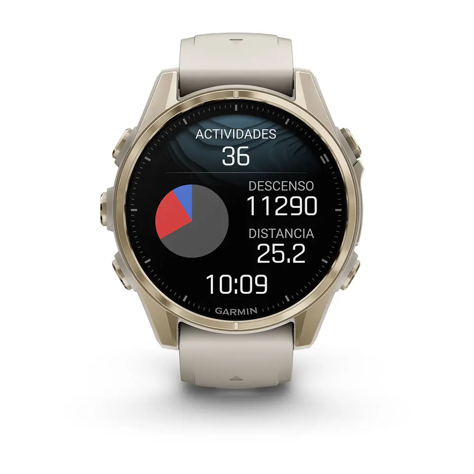 Garmin fēnix® 8 – 43 mm, AMOLED - Sapphire, Dorado claro con correa de silicona gris/marrón oscuro 8