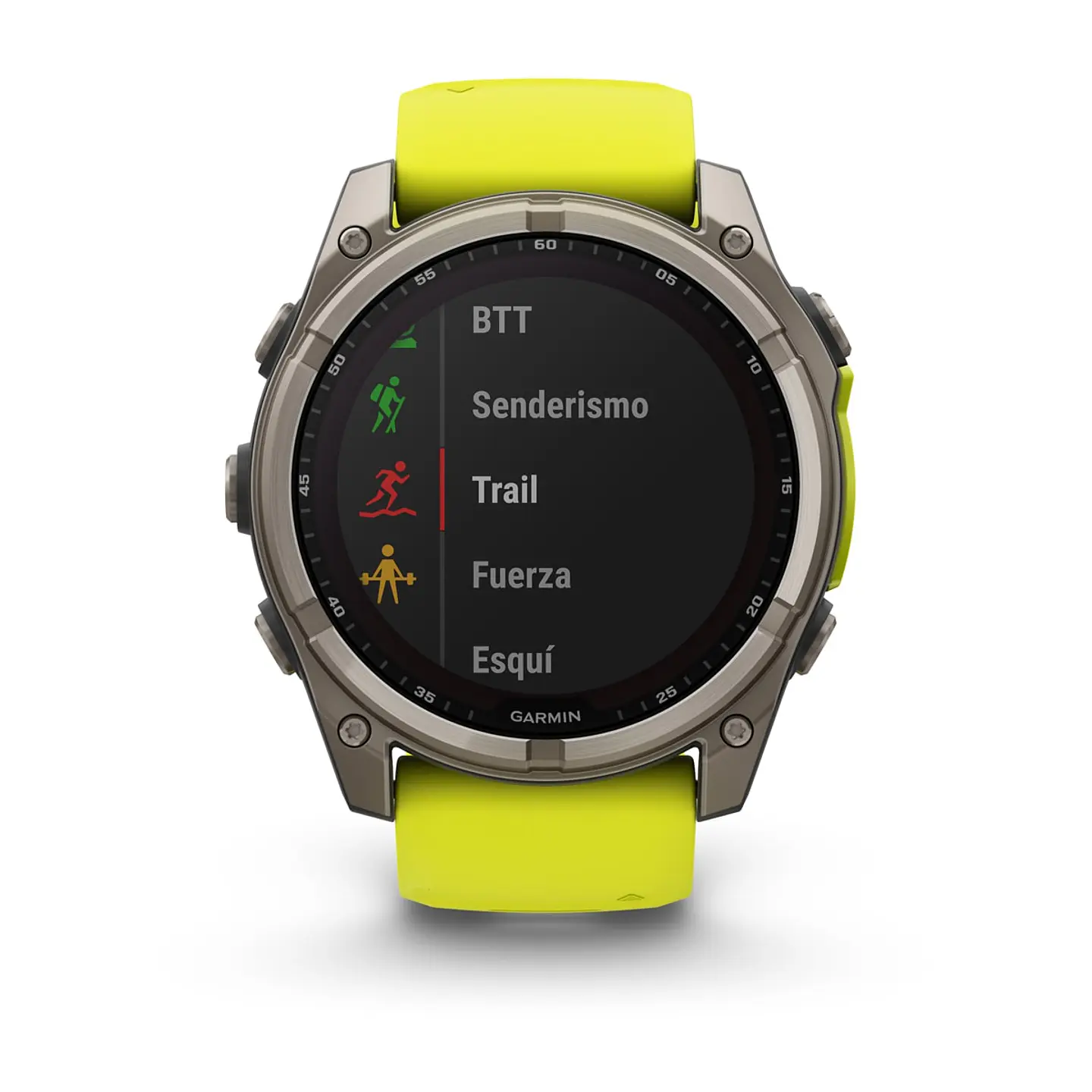 Garmin fēnix® 8 – 51 mm, Solar, Sapphire - Sapphire, Titanio con correa de silicona amarilla/grafito 6