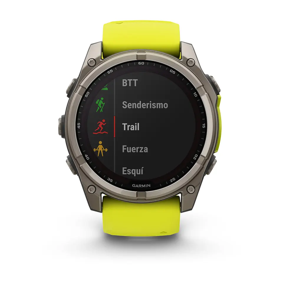 Garmin fēnix® 8 – 51 mm, Solar, Sapphire - Sapphire, Titanio con correa de silicona amarilla/grafito 6