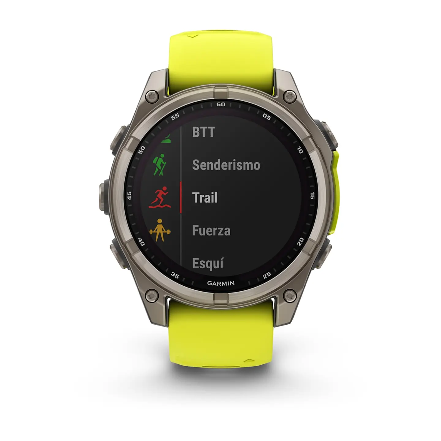 Garmin fēnix® 8 – 47 mm, Solar, Sapphire - Sapphire, Titanio con correa de silicona amarilla/grafito 7