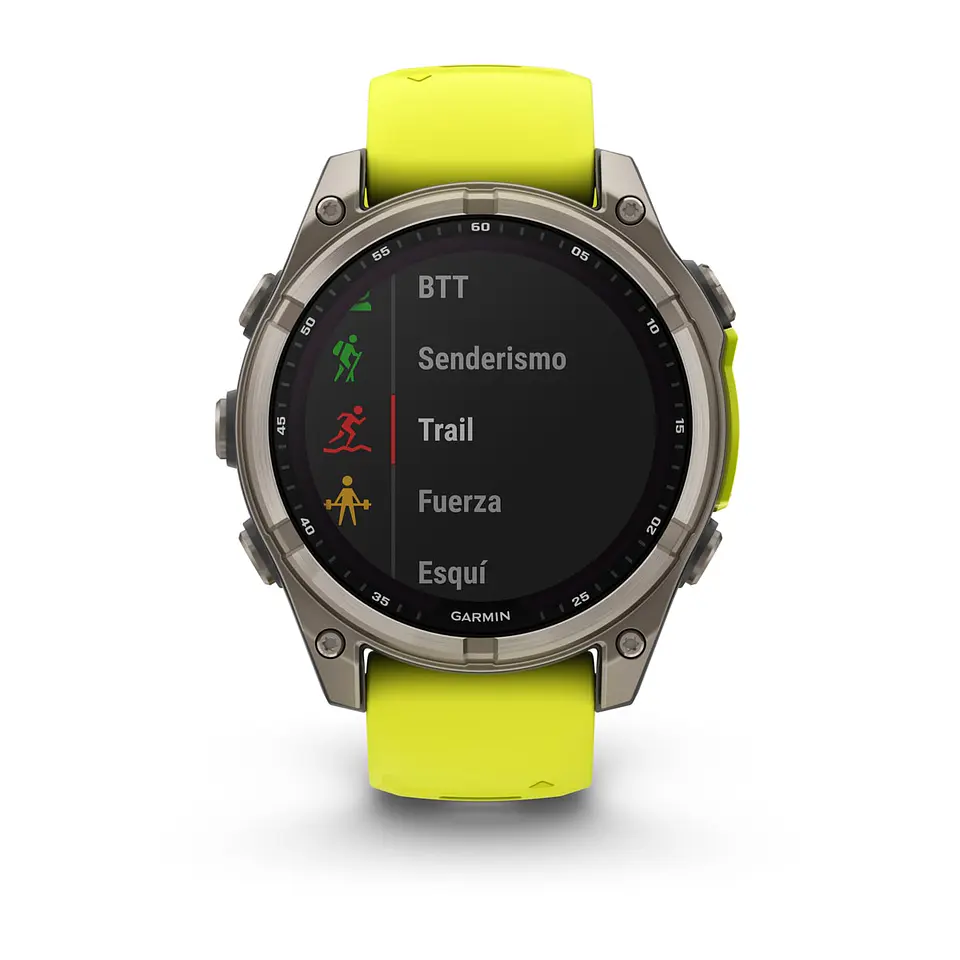Garmin fēnix® 8 – 47 mm, Solar, Sapphire - Sapphire, Titanio con correa de silicona amarilla/grafito 7