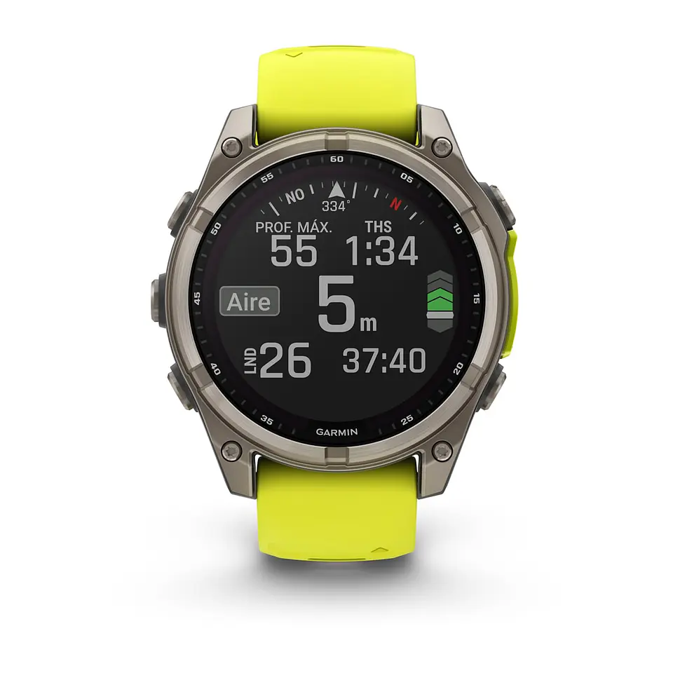 Garmin fēnix® 8 – 47 mm, Solar, Sapphire - Sapphire, Titanio con correa de silicona amarilla/grafito 8