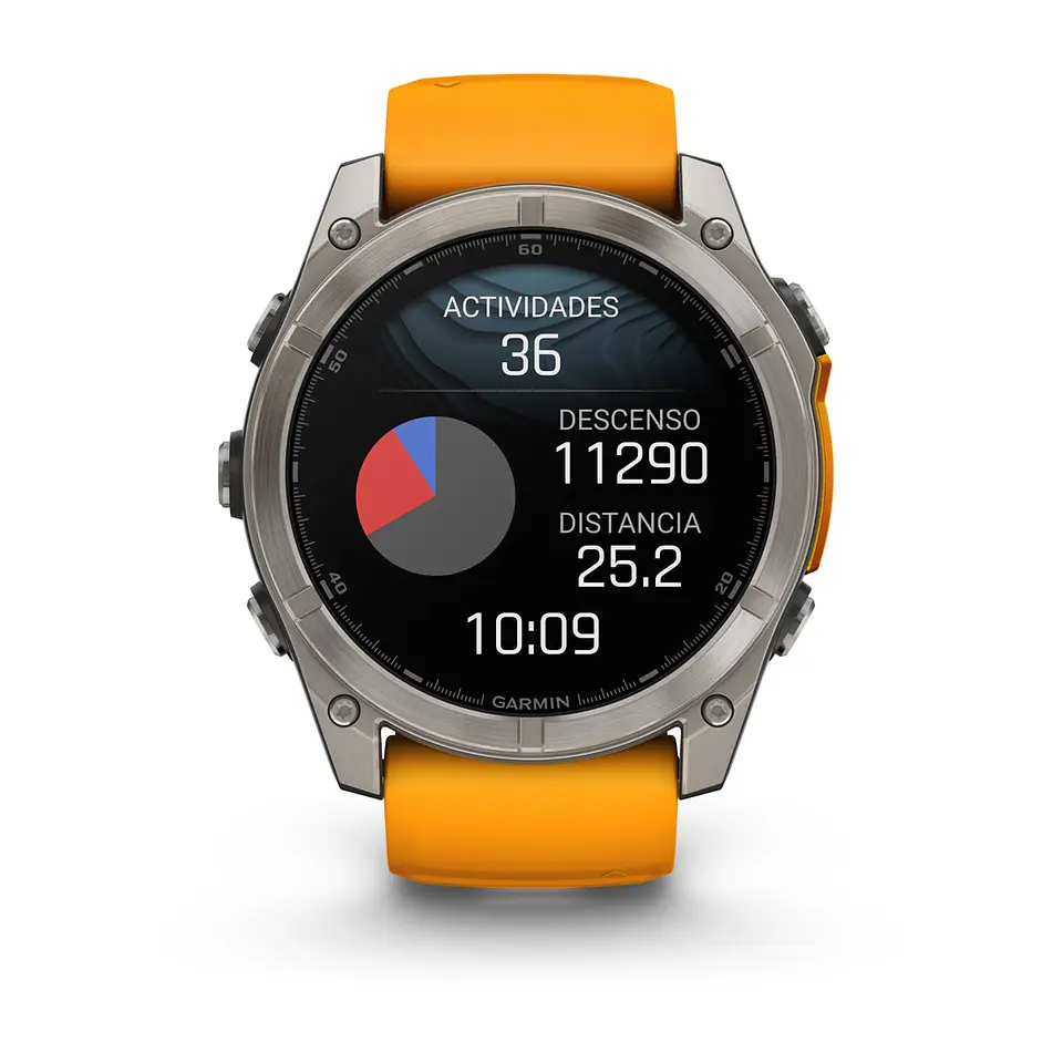 Garmin fēnix® 8 – 51 mm, AMOLED - Sapphire, Titanio con correa de silicona naranja/grafito 8