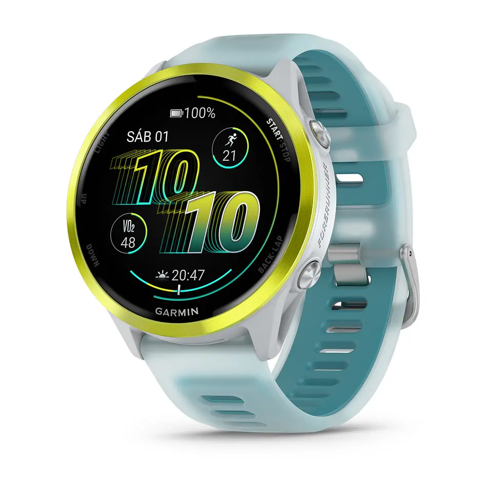 Garmin Forerunner® 570 - 47mm - Aluminio amarillo con correa en turquesa/blanco piedra traslúcido 1