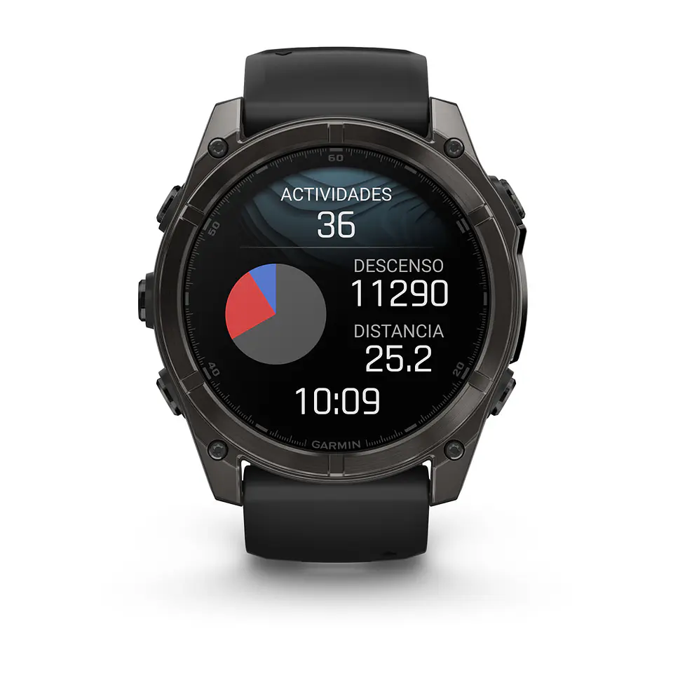 Garmin fēnix® 8 – 51 mm, AMOLED - Sapphire, Gris grafito con correa de silicona negra/gris 8