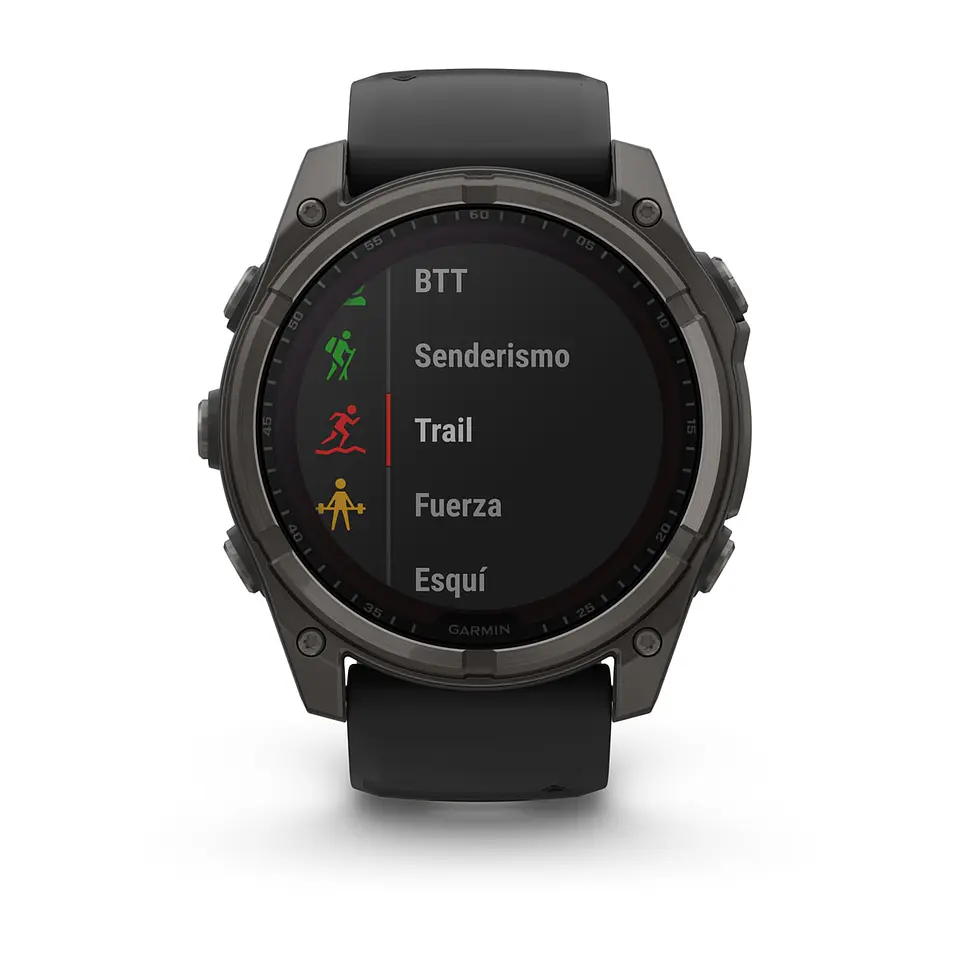 Garmin fēnix® 8 – 51 mm, Solar, Sapphire - Sapphire, Titanio con revestimiento de DLC con correa de silicona negra/gris 6