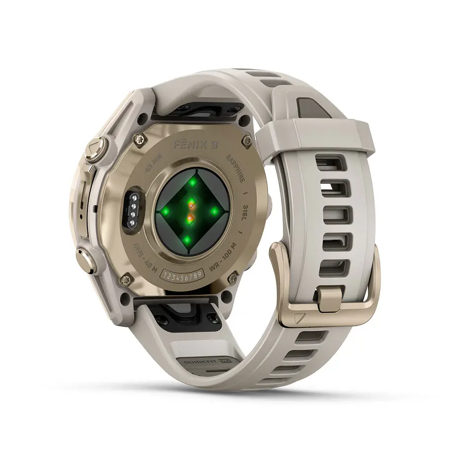 Garmin fēnix® 8 – 43 mm, AMOLED - Sapphire, Dorado claro con correa de silicona gris/marrón oscuro 11
