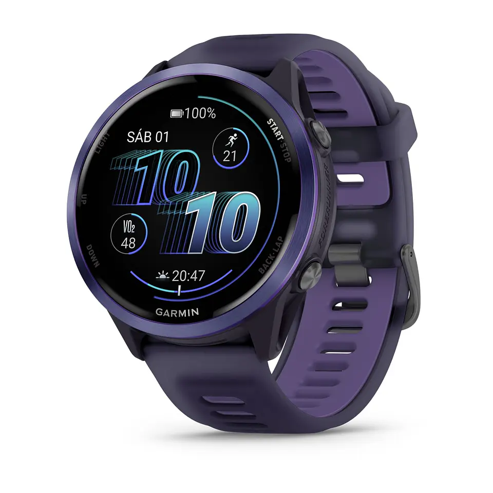 Garmin Forerunner® 570 - 47mm - Aluminio índigo con correa en índigo/morado imperial traslúcido 1