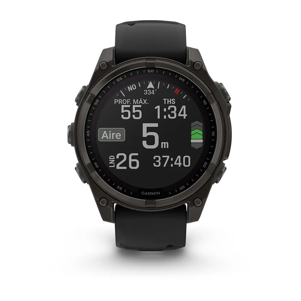 Garmin fēnix® 8 – 47 mm, Solar, Sapphire - Sapphire, Titanio con revestimiento de DLC con correa de silicona negra/gris 8