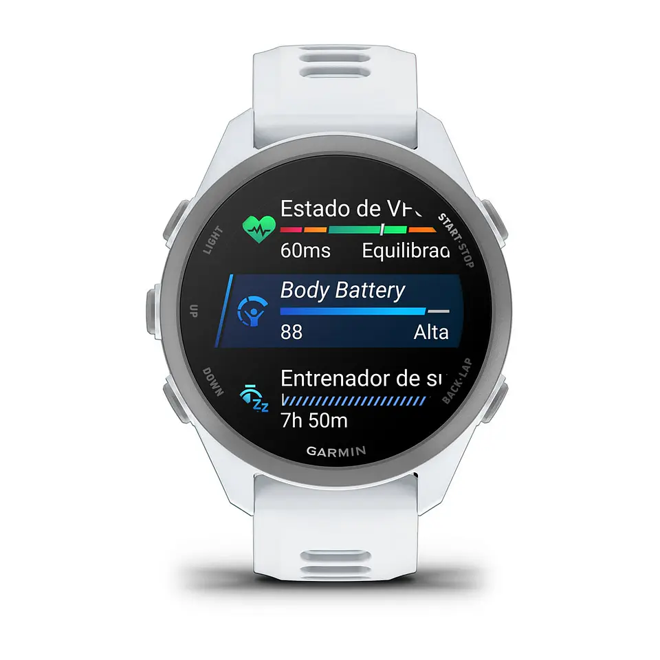 Garmin Forerunner® 170 Music - Blanco piedra con correa en blanco piedra/azul nube 6