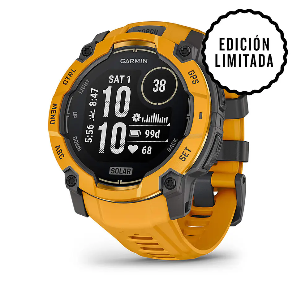 Garmin Instinct® 3 – 50 mm, Solar - Amarillo ocre con correa en Amarillo ocre/gris 1
