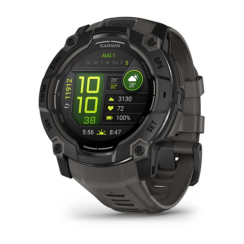 Garmin Instinct® 3 – 50 mm, AMOLED - Negro con correa gris marengo