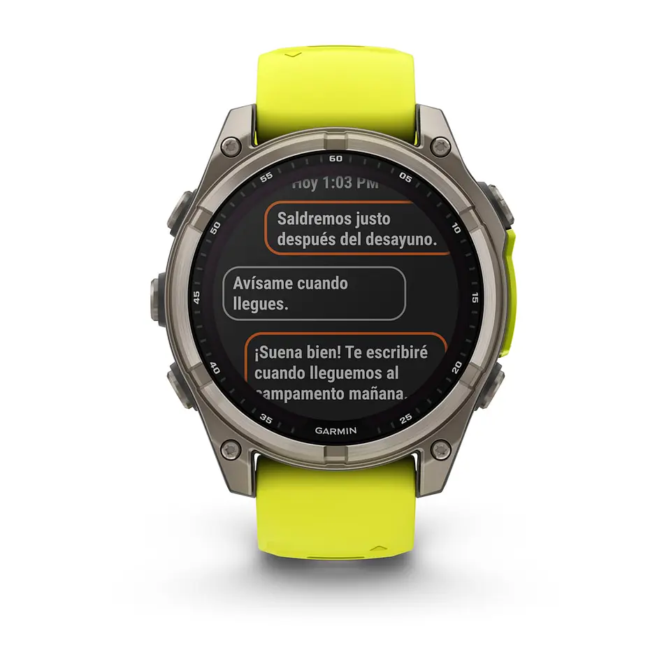 Garmin fēnix® 8 – 47 mm, Solar, Sapphire - Sapphire, Titanio con correa de silicona amarilla/grafito 10