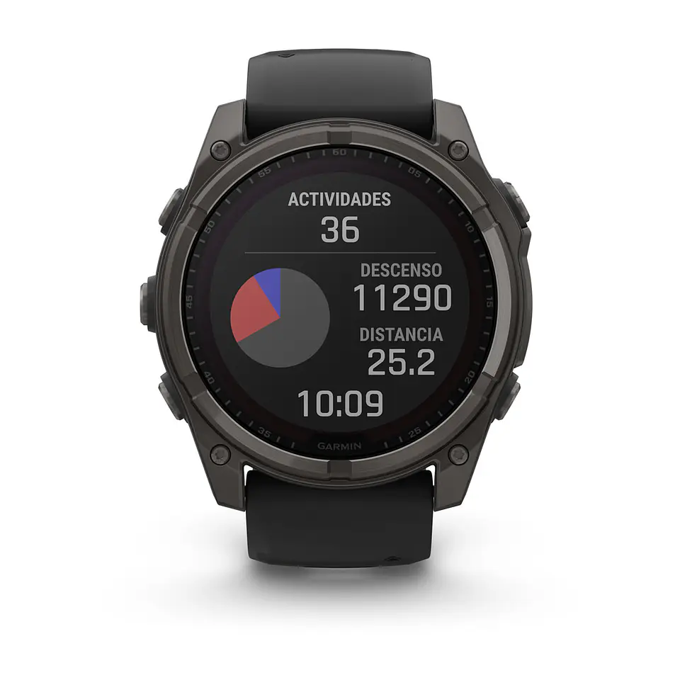 Garmin fēnix® 8 – 51 mm, Solar, Sapphire - Sapphire, Titanio con revestimiento de DLC con correa de silicona negra/gris 8