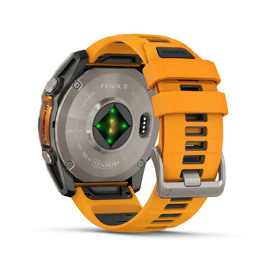 Garmin fēnix® 8 – 51 mm, AMOLED - Sapphire, Titanio con correa de silicona naranja/grafito 11