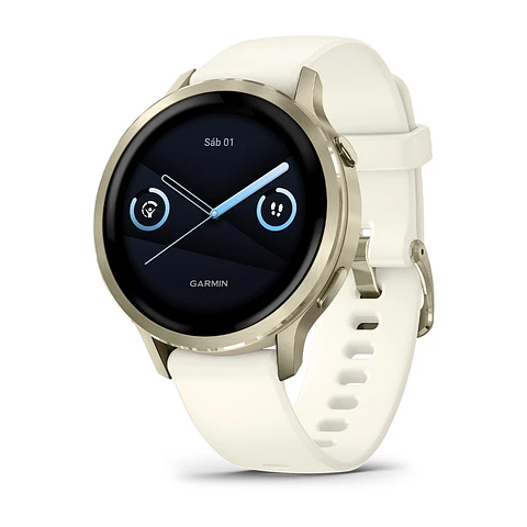 Garmin Venu® 4 - 41 mm - Oro lunar con correa de silicona hueso