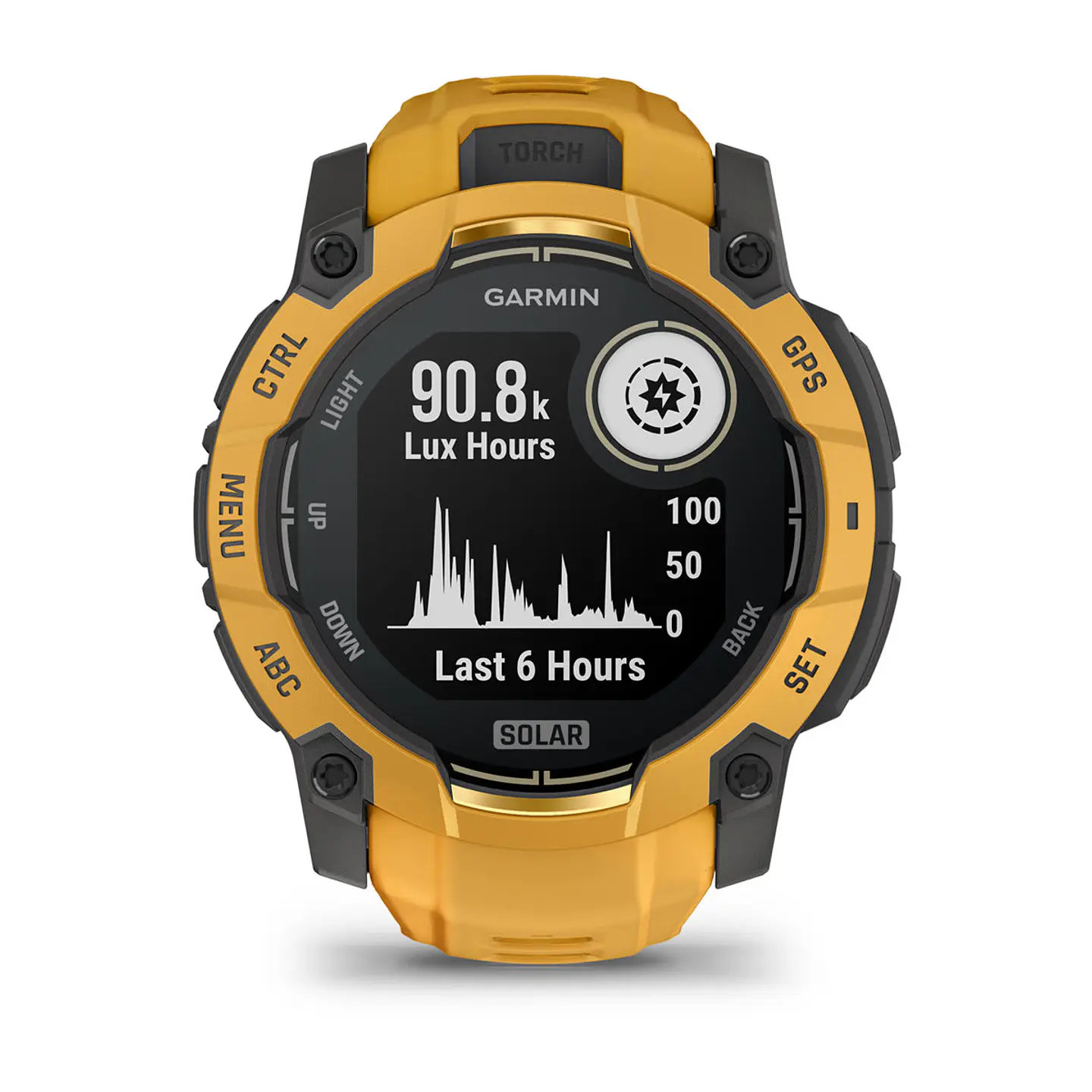 Garmin Instinct® 3 – 50 mm, Solar - Amarillo ocre con correa en Amarillo ocre/gris 2