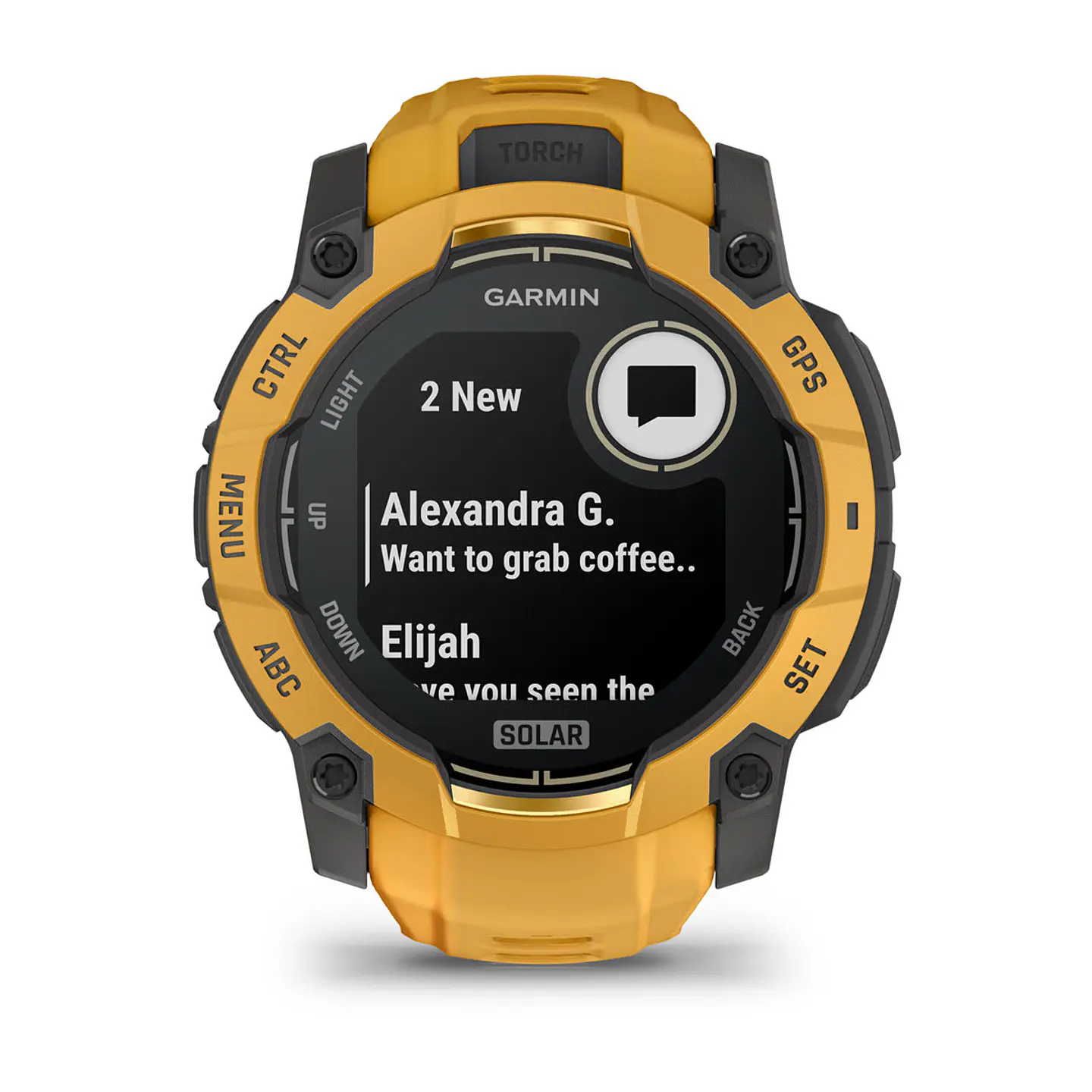 Garmin Instinct® 3 – 50 mm, Solar - Amarillo ocre con correa en Amarillo ocre/gris 4