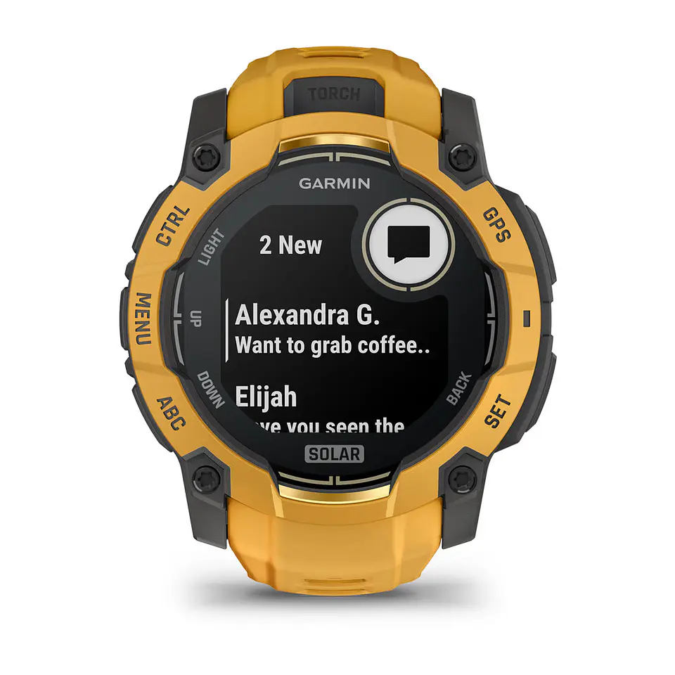 Garmin Instinct® 3 – 50 mm, Solar - Amarillo ocre con correa en Amarillo ocre/gris 4
