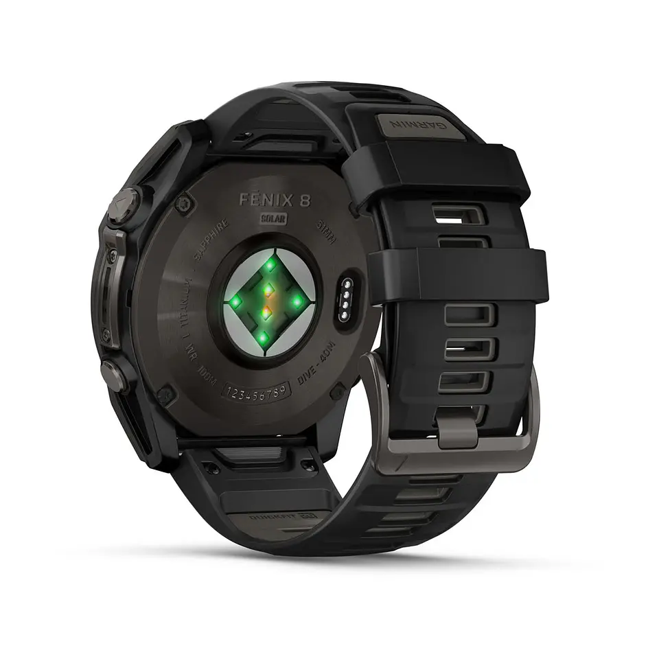 Garmin fēnix® 8 – 51 mm, Solar, Sapphire - Sapphire, Titanio con revestimiento de DLC con correa de silicona negra/gris 11