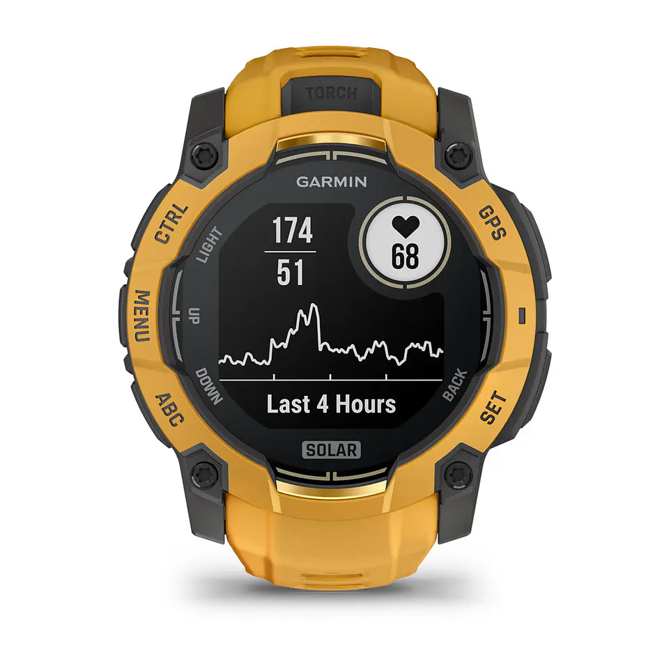 Garmin Instinct® 3 – 50 mm, Solar - Amarillo ocre con correa en Amarillo ocre/gris 8